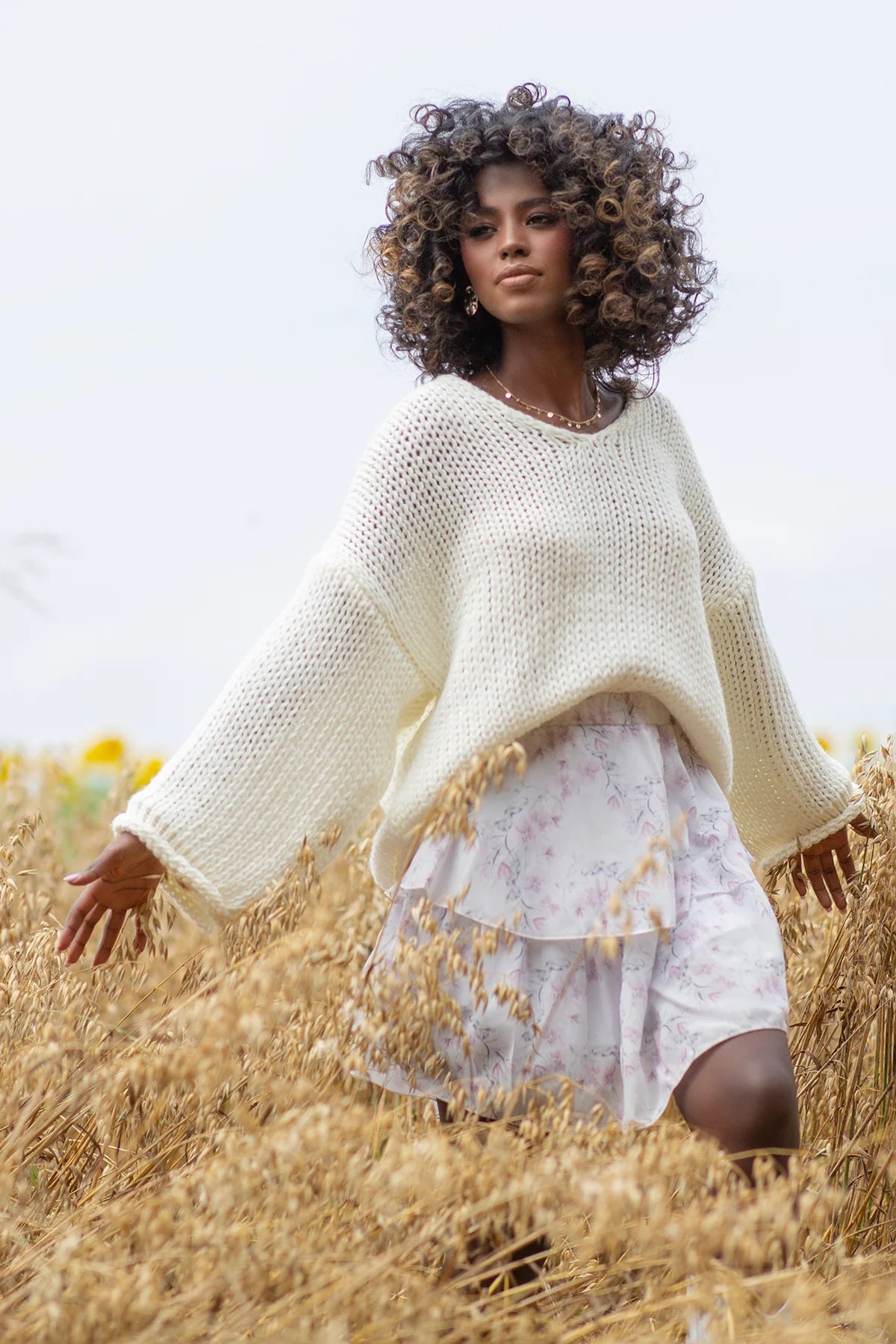 Drop shoulder chunky knit sweater