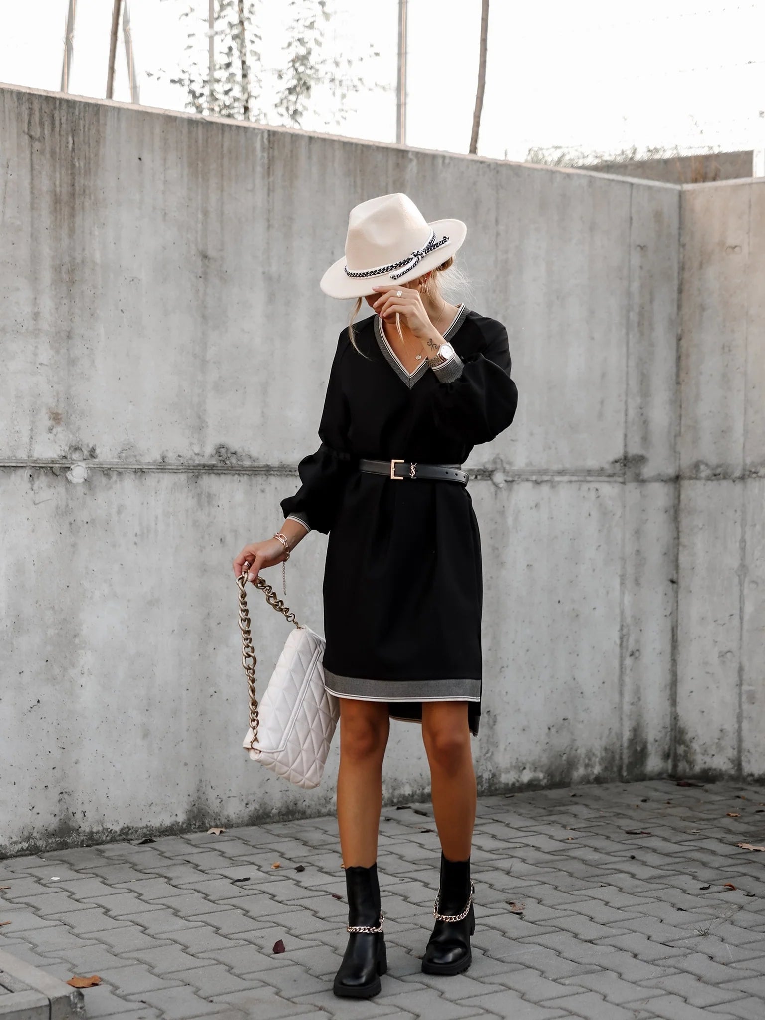 Black Puffer sleeve tunic dress