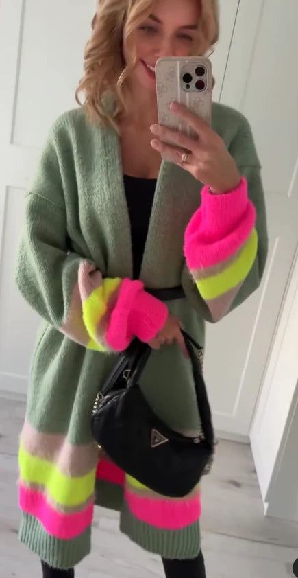 Long open Front cardigan with stripes