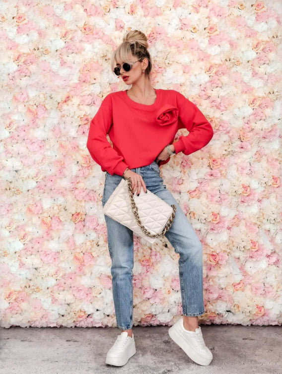 Red Sweatshirt with rose