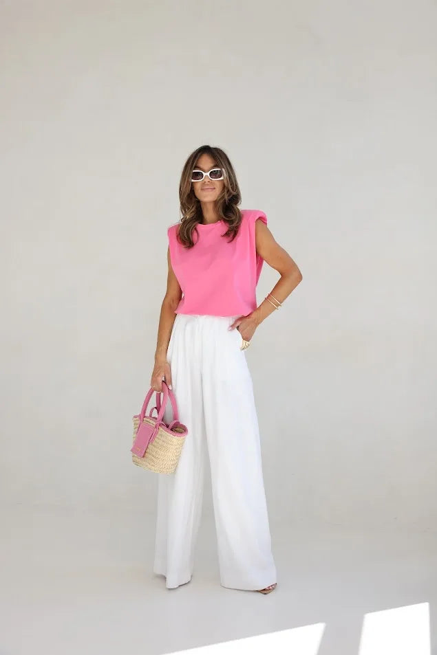 Crew Neck Padded Shoulder Top