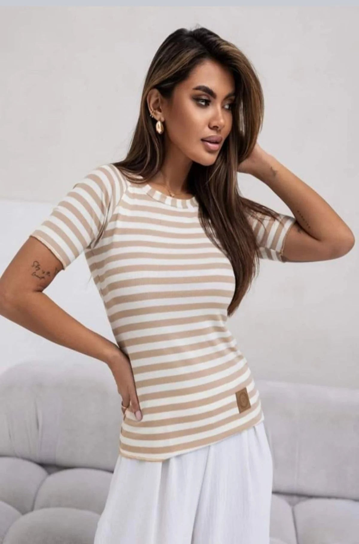 Round neck cotton stripe T-Shirt