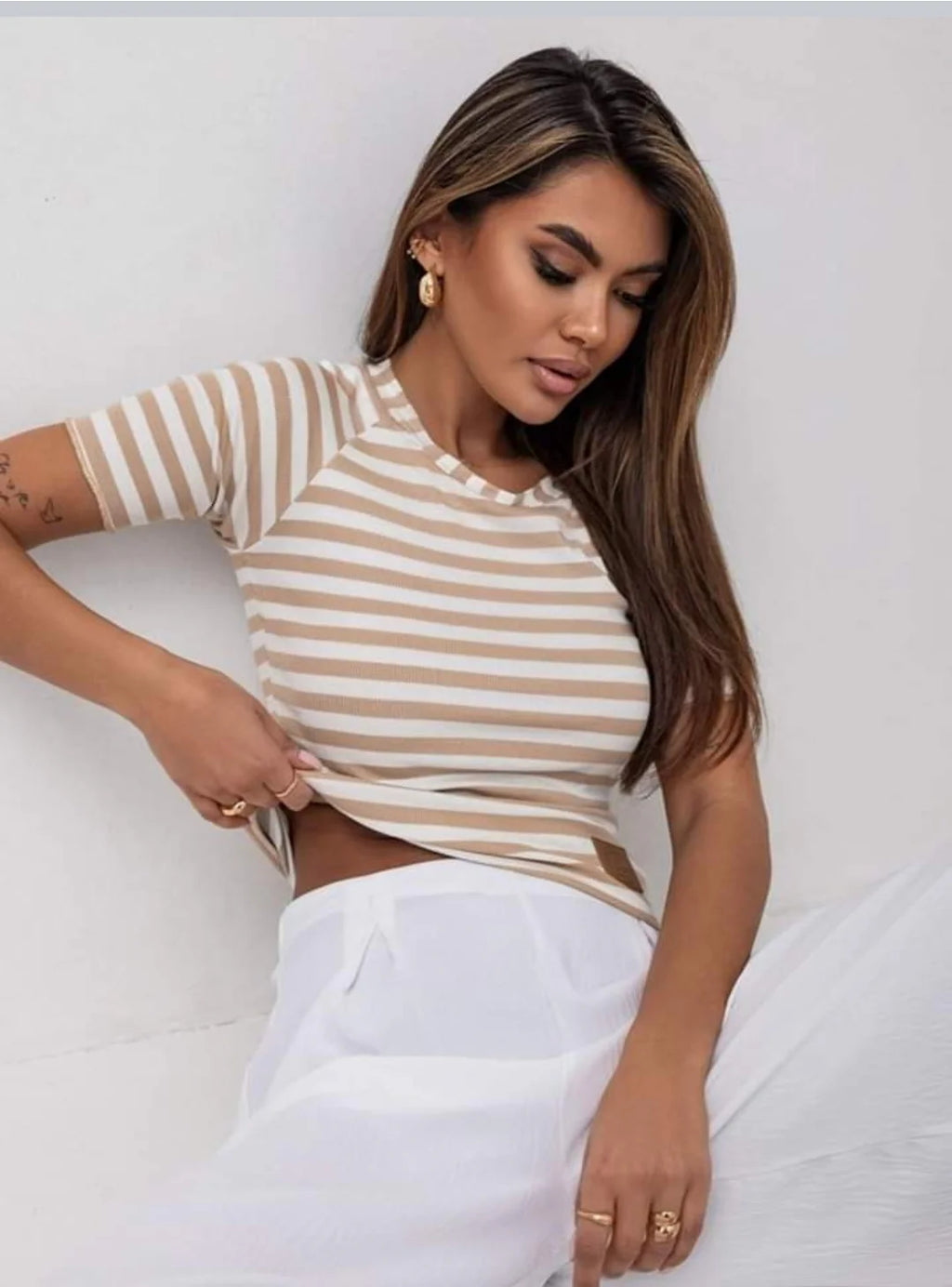 Round neck cotton stripe T-Shirt