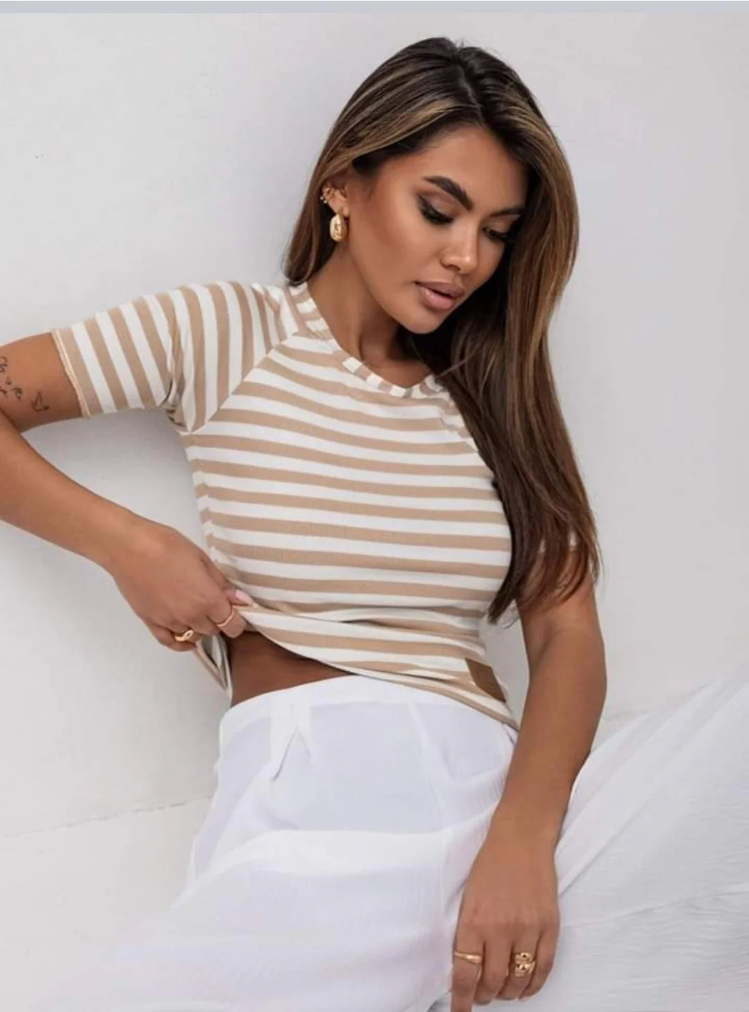 Round neck cotton stripe T-Shirt