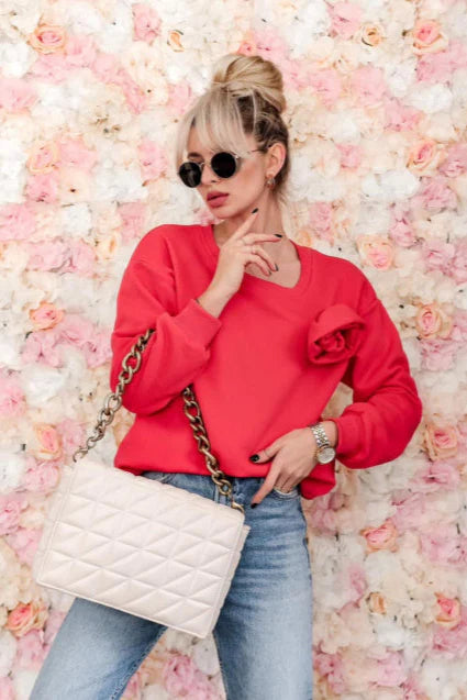 Red Sweatshirt with rose