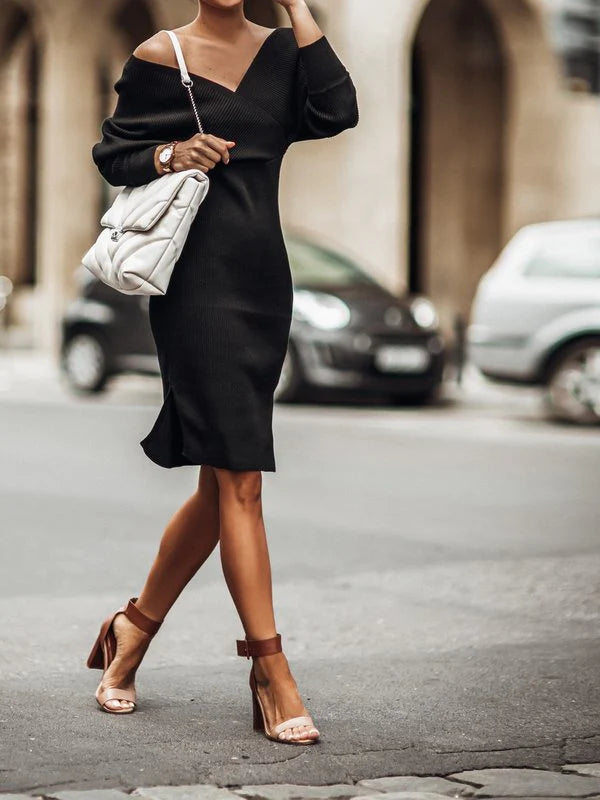 Ribbed off the shoulders dress