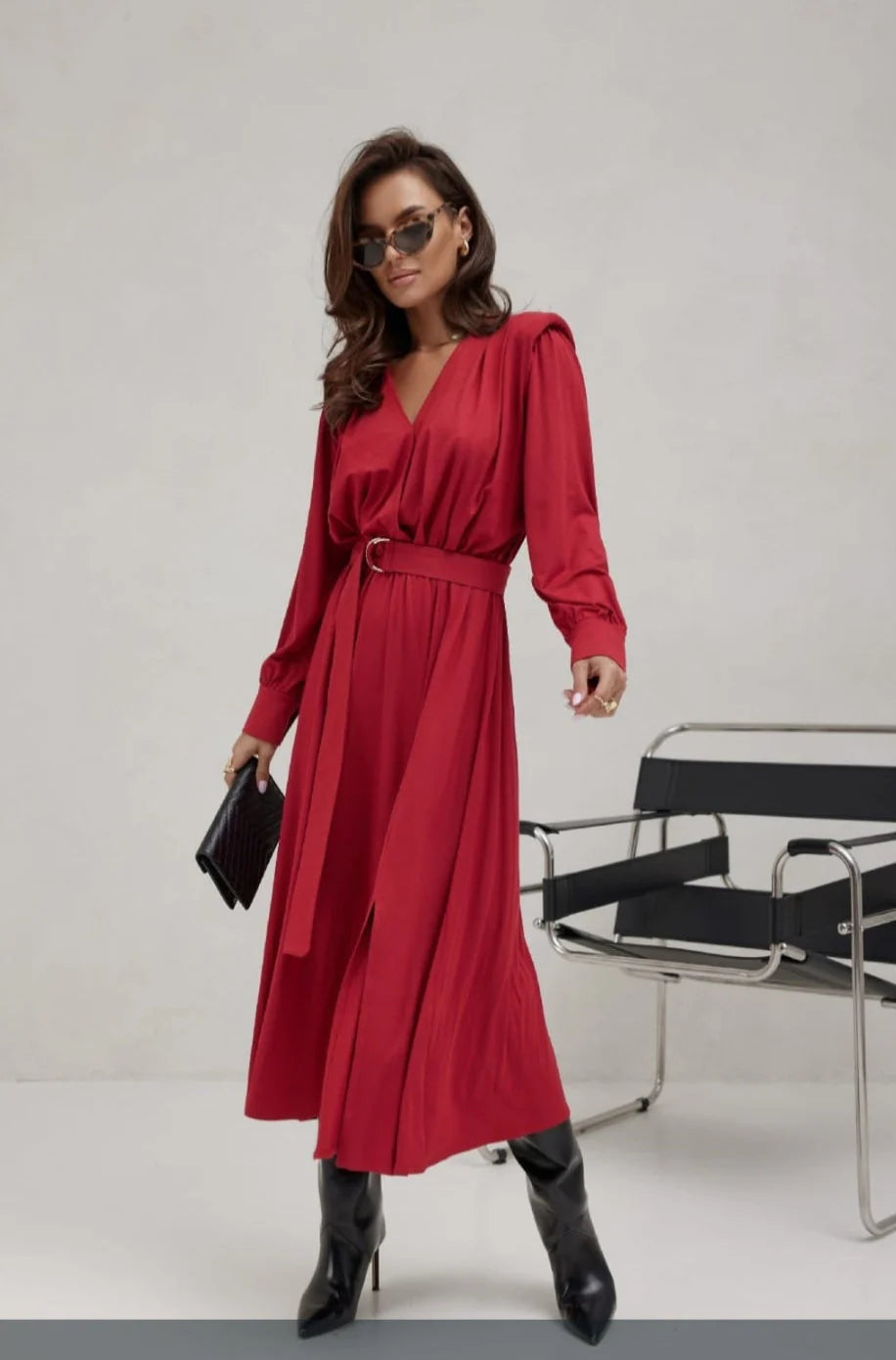 Long Red dress with belt