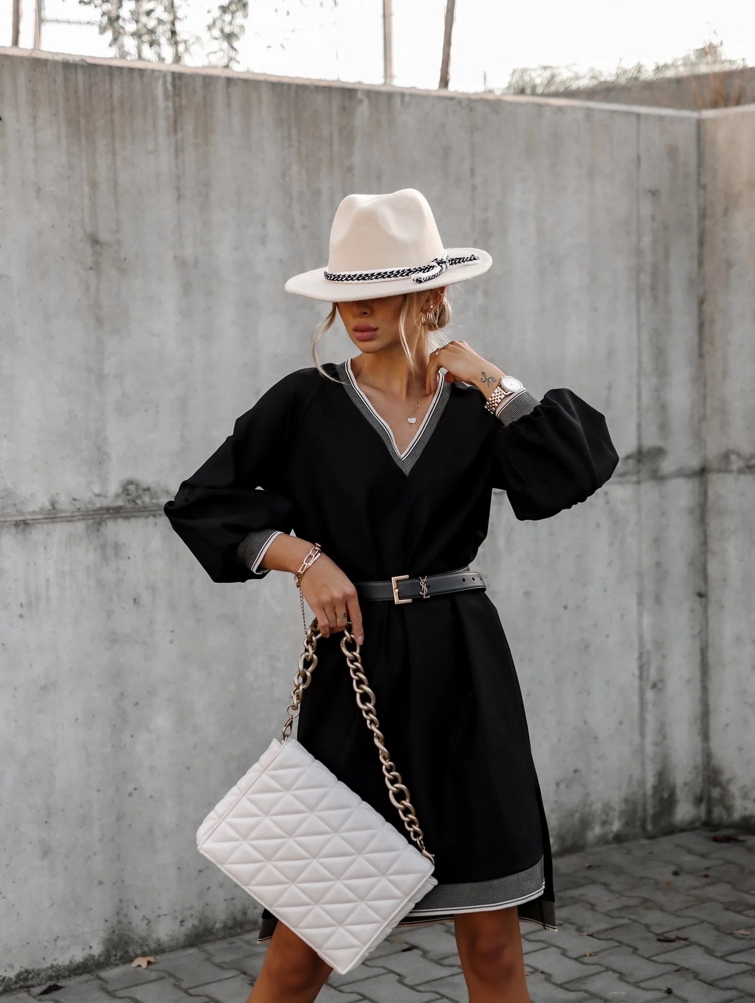 Black Puffer sleeve tunic dress