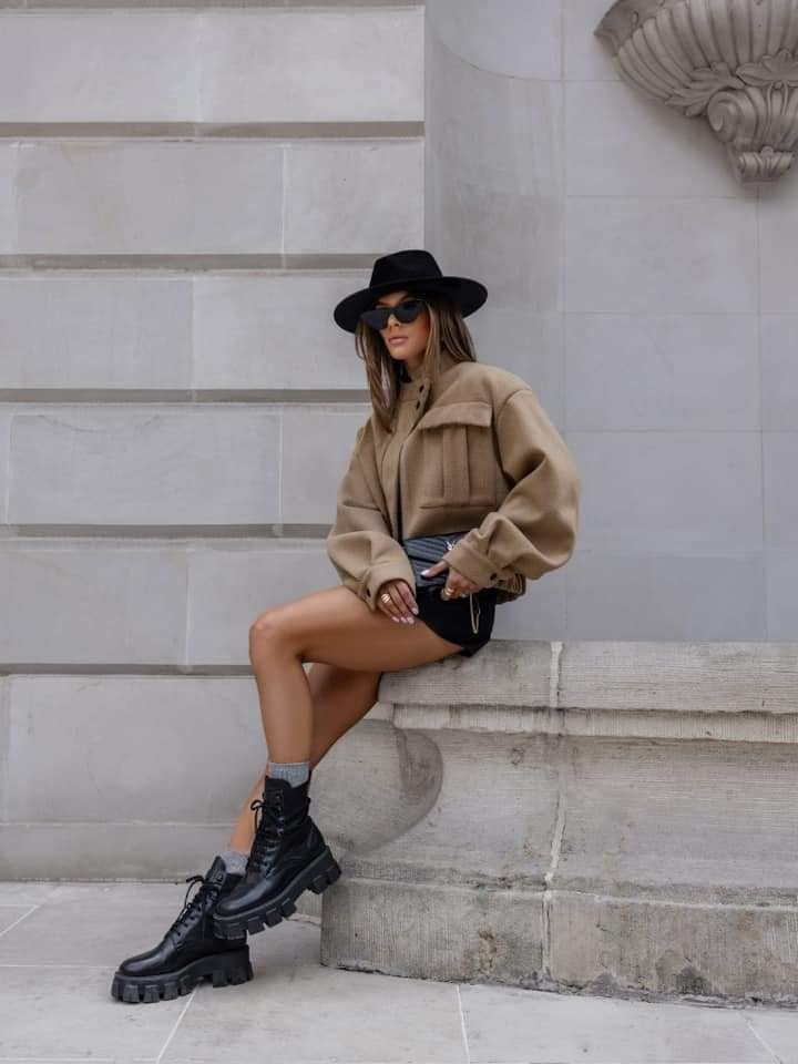 Short Wool Blended Bomber Jacket