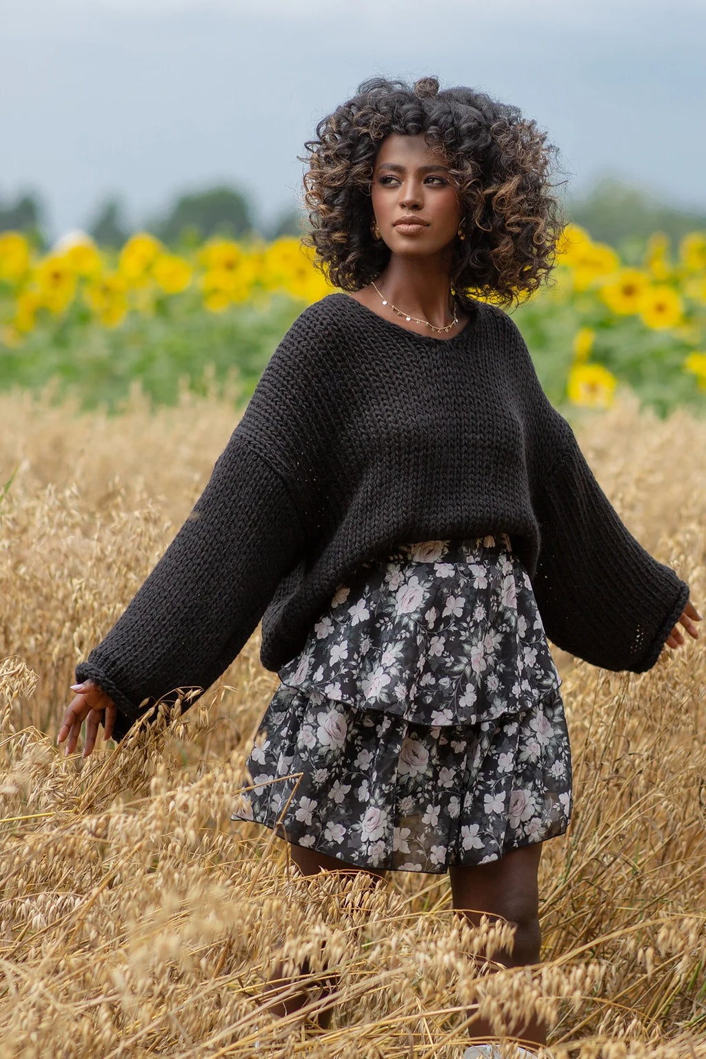 Drop shoulder chunky knit sweater