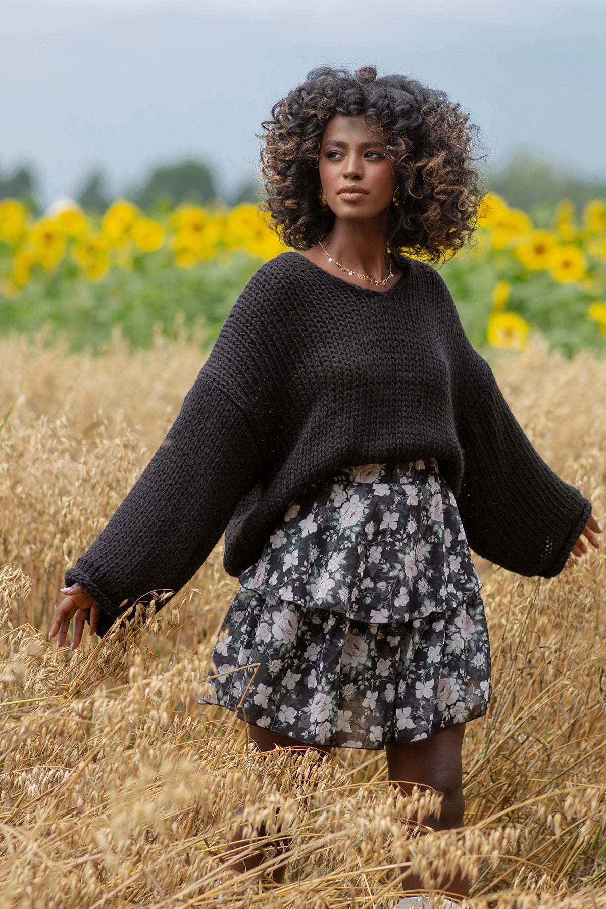 Drop shoulder chunky knit sweater