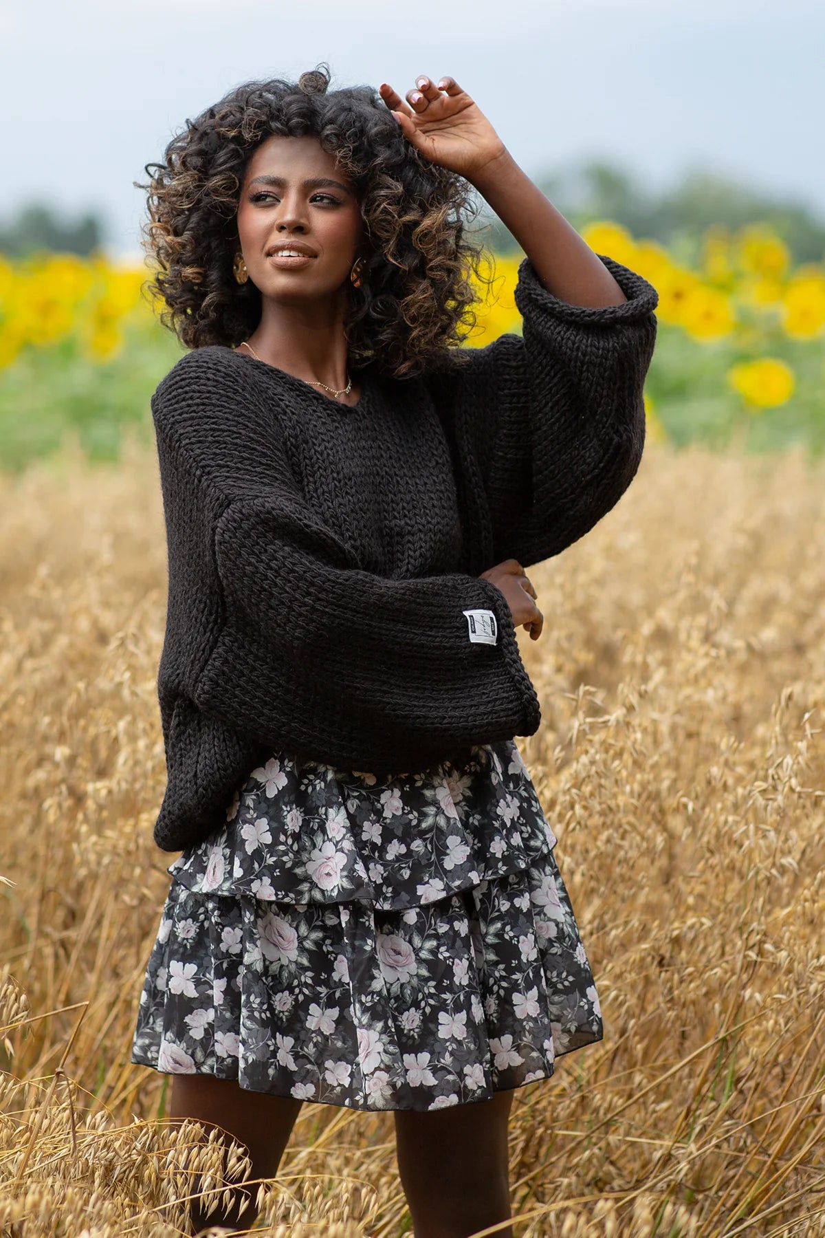 Drop shoulder chunky knit sweater