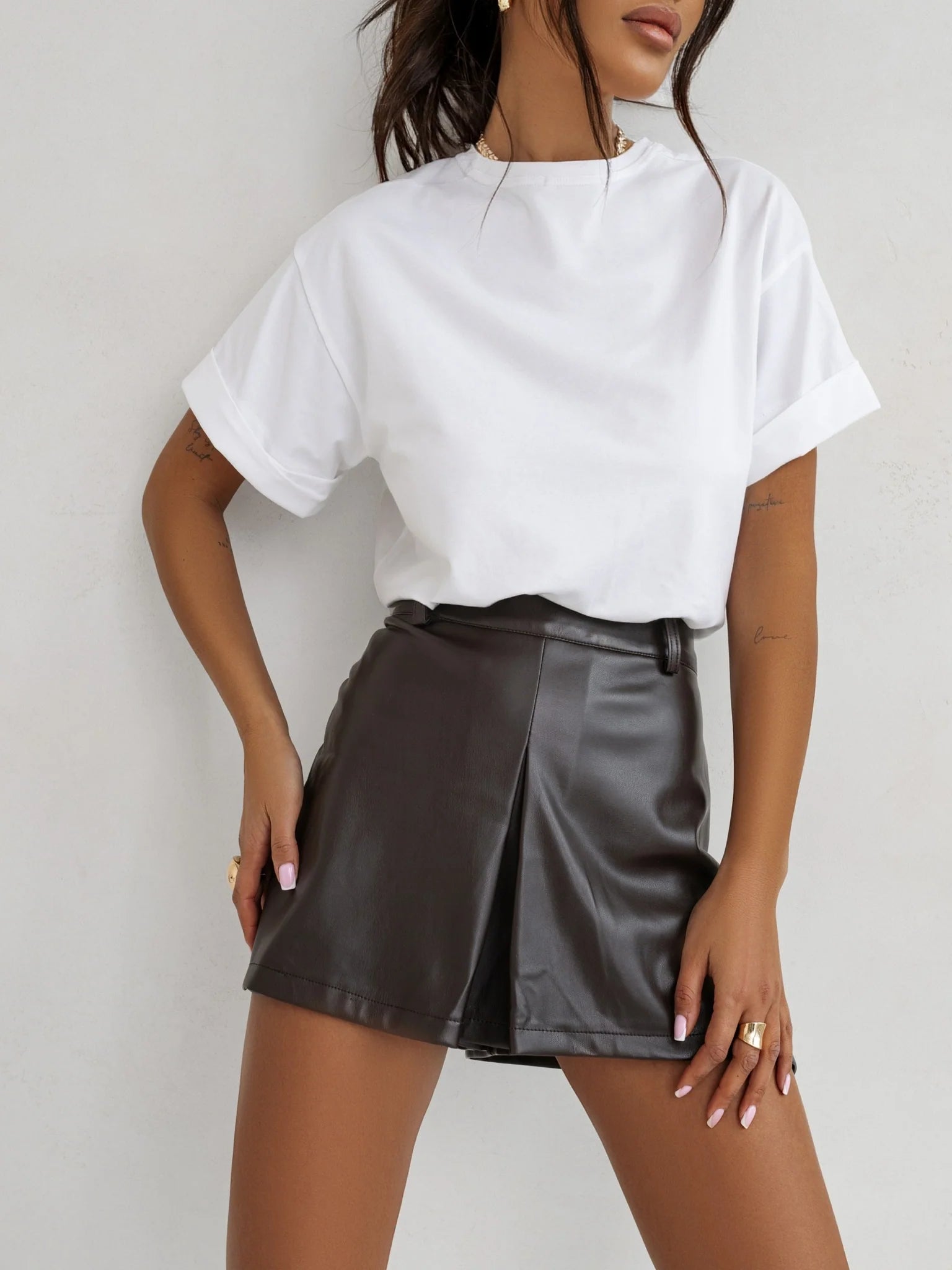 Leather-look shorts