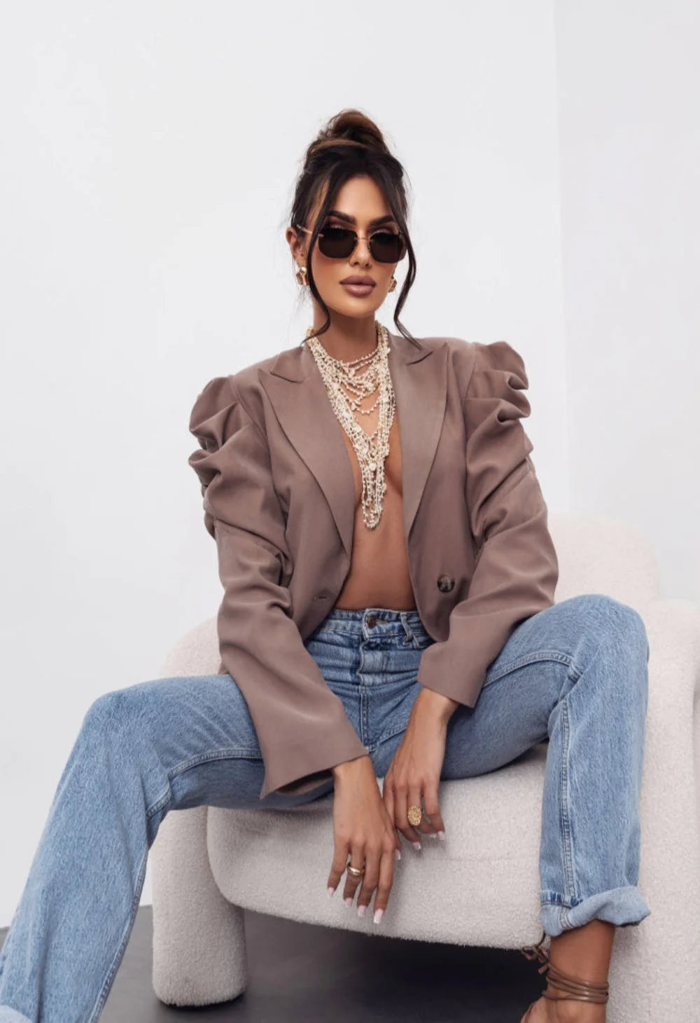 Cappuccino Jacket with Crinkle Sleeves-part of the set