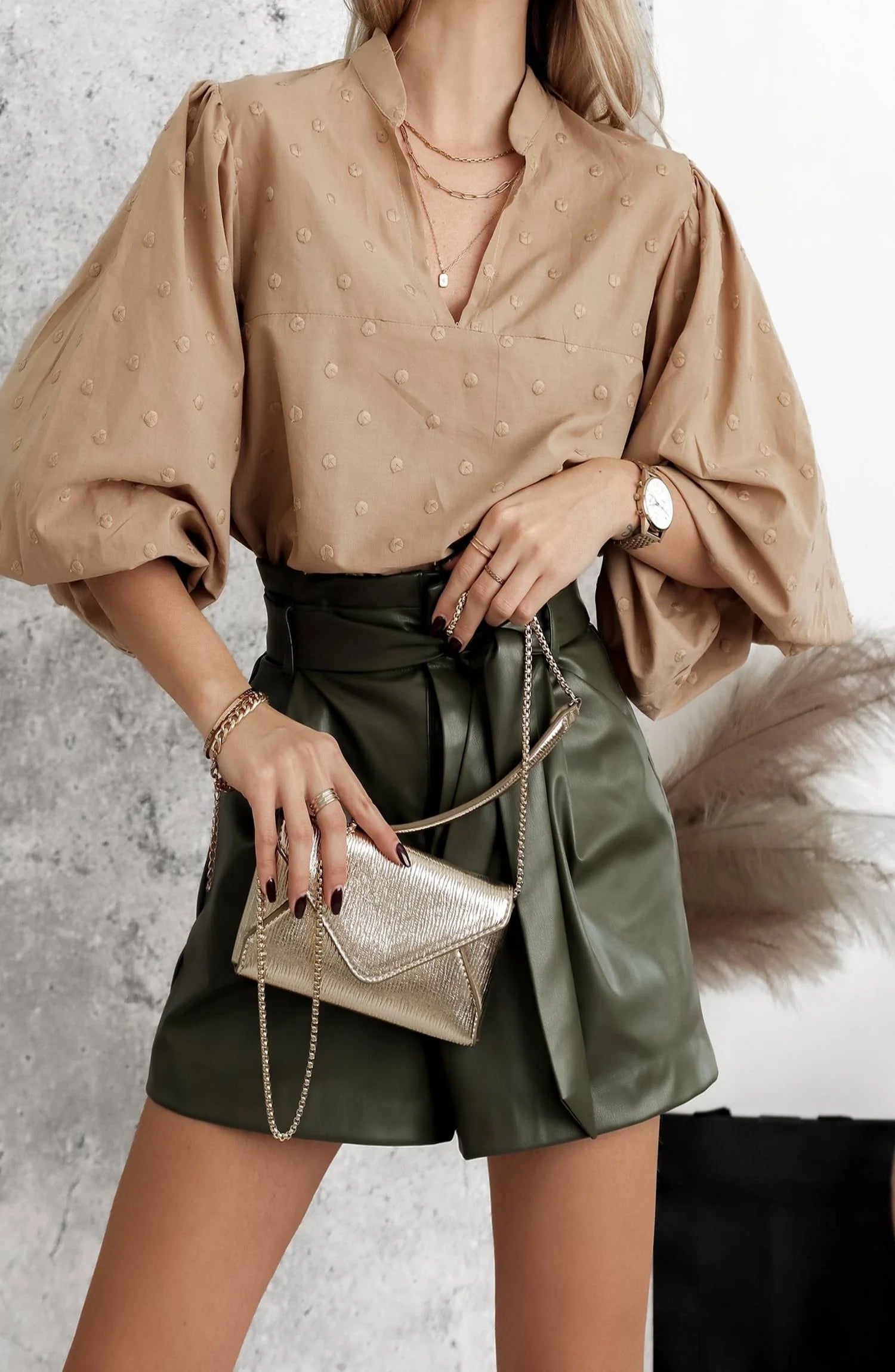 Beige Shirt with puff Selves